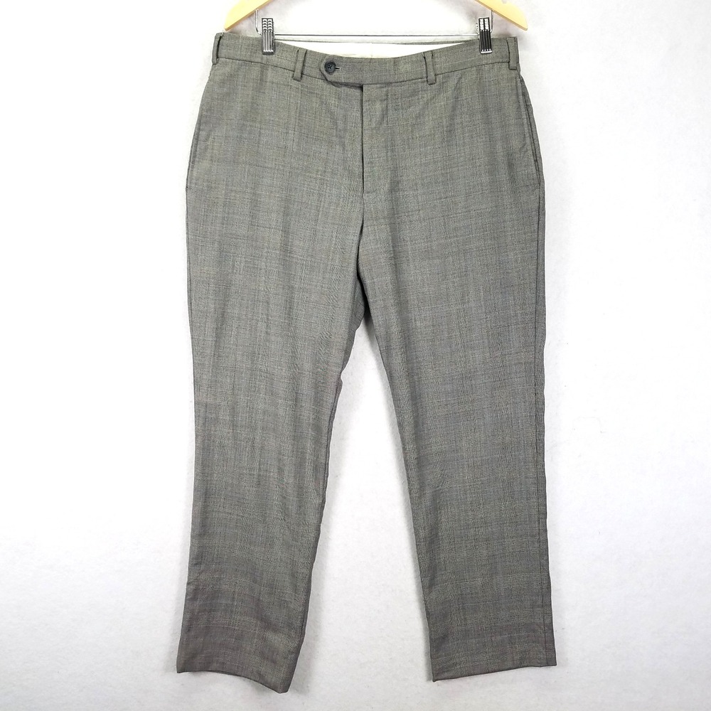 Brooks Brothers 346 Fitzgerald Fit Dress Pants Men 35x28 Gray Wool Micro Plaid